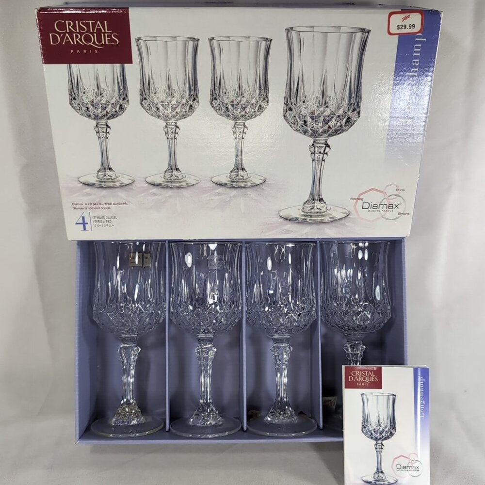 Cristal d'Arques Longchamp 4 Stemmed Glasses 17cl 5 3/4oz Diamax Crystal Wine